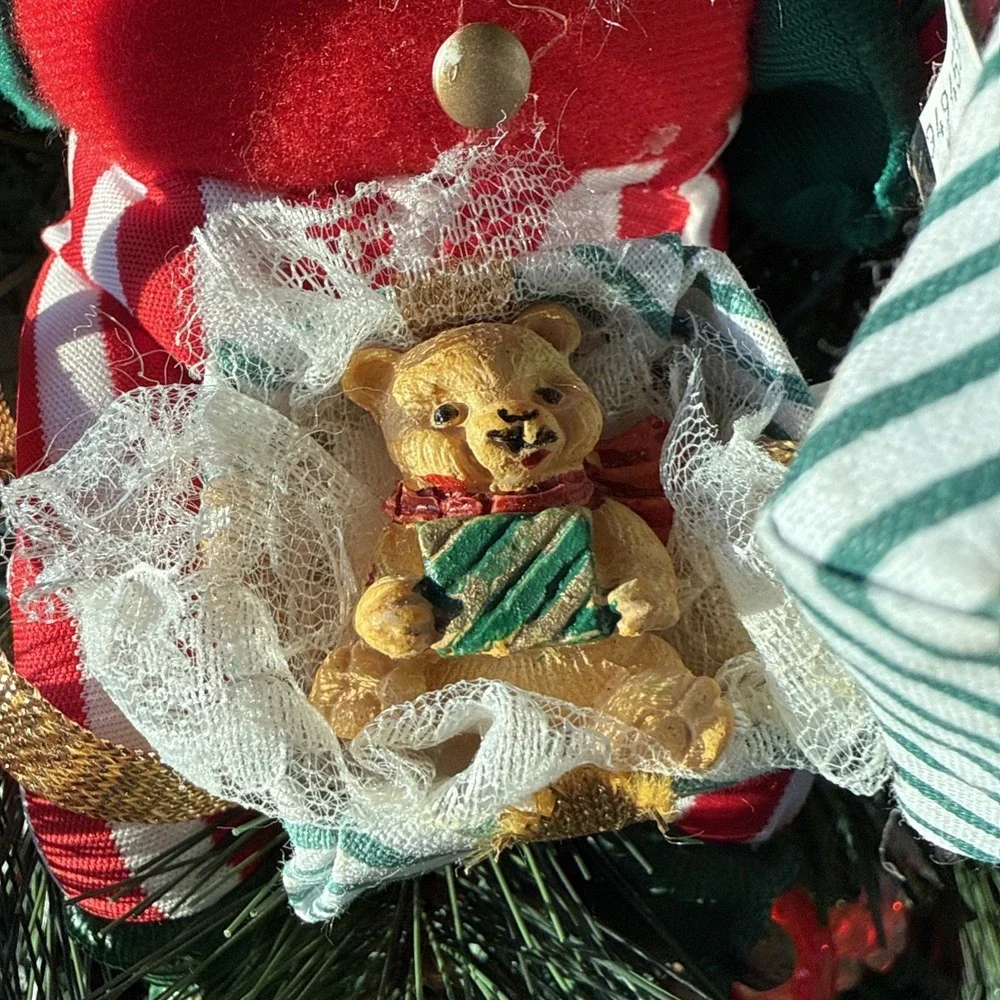 Vintage Animated Santa‎ Bear in Gift Box Ornament **Tested Works**